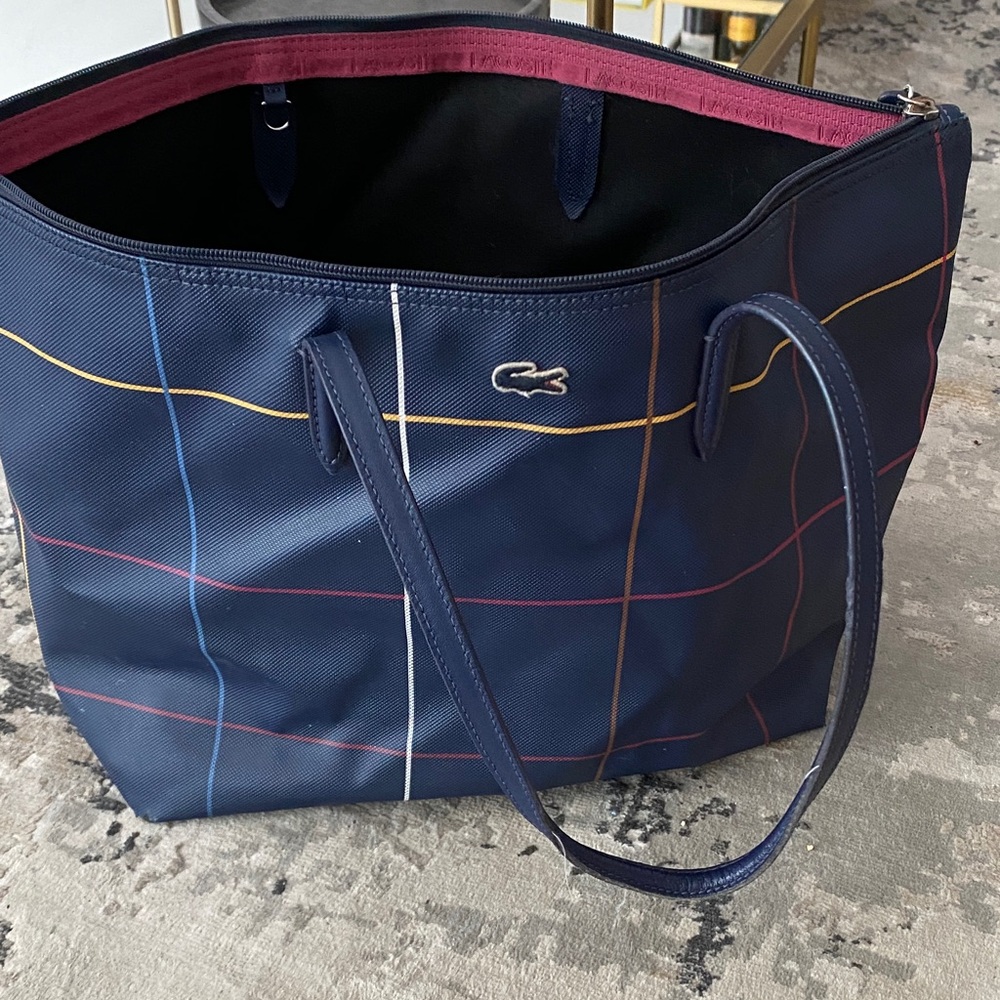 Lacoste Navy and Multicolor Checkered Tote